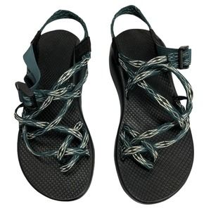 Womens CHACO ZX2 Classic Size 9 Blue Angular Teal Outdoor Strap Sandals Toe Loop